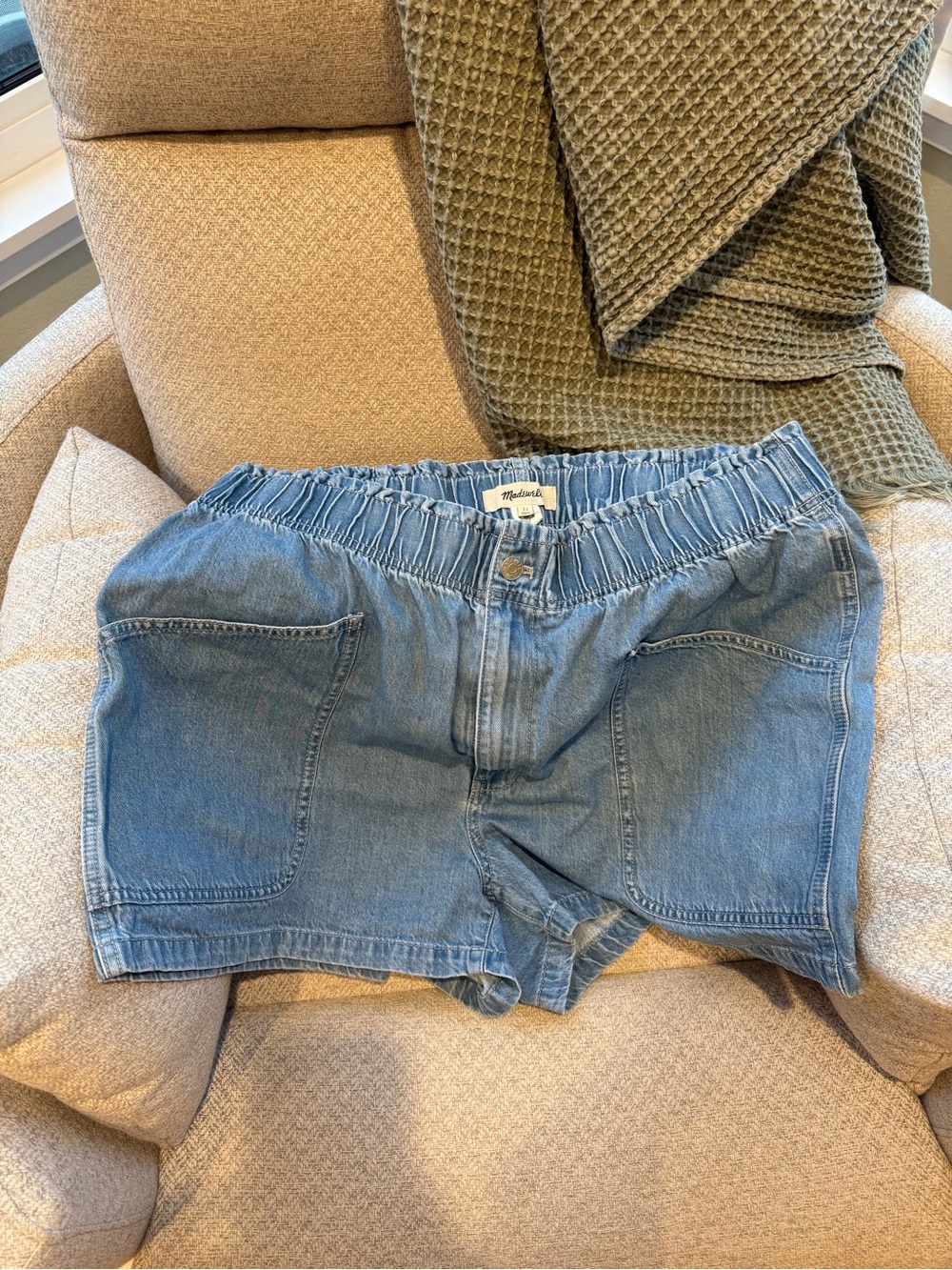 Madewell Light Blue Elastic-Waist Denim Shorts